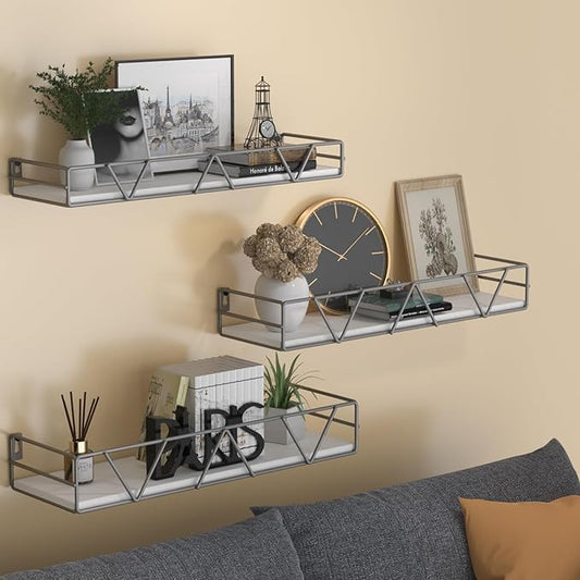 Floating Shelves Set of 3, Home Wood Wall Shelf, Farmhouse Shelf for Bedroom, Wall Mounted Floating Shelf for Living Room, Bedroom, Bathroom, Kitchen, Office (Gray)
