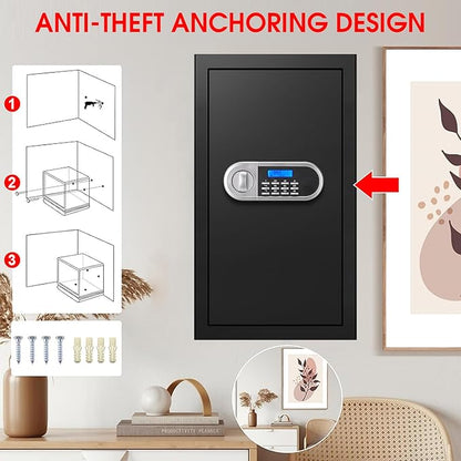 6.0 Cuft Large Fire Proof Safe for Home Documents, Safe Box Fireproof Waterproof with Electronic Keypad, Spare Keys and Alert System, Digital Home Safes Water and Fireproof for Office Money Valuables