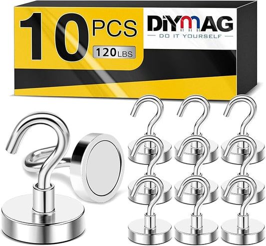 DIYMAG Magnetic Garage Hooks 16 Pack, 120lbs 2026 Cruise Cabin Ship Essentials Magnetic Hook Heavy Duty Strong Wall Mount Magnets Fridge for Classroom Wall Mount Kitchen Grills Silver