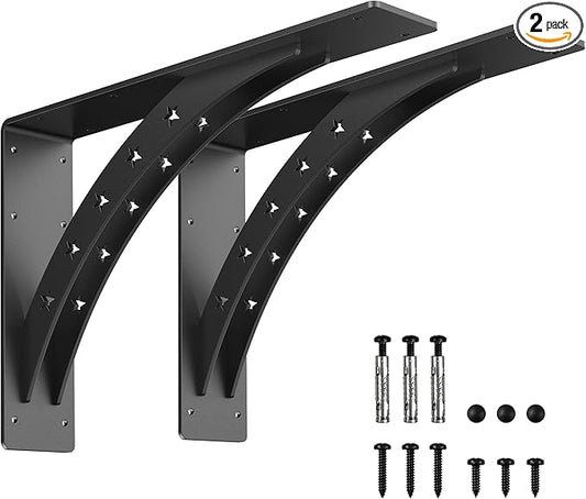 Heavy Duty Shelf Brackets - Max Load 900 LBS, Premium Alloy Metal Mantel Brackets - Fireplace & Countertop Support (Matte Black, 20 x 13.5 Inch, Set of 2)