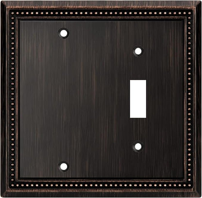 Henne Bery Sunken Pearls Heavy Duty Decorative Wall Plate Switch Plate Outlet Cover (Blank/Toggle, Aged Bronze)
