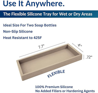 Countertop and Vanity Tray - Small 7.7” Silicone Tray for Soap Dispenser Bottles, Bathroom Trays, Kitchen Sink Trays, Sink Caddy Kitchen Sinks Organizer, Soap Dish & Sponge Holder Mat