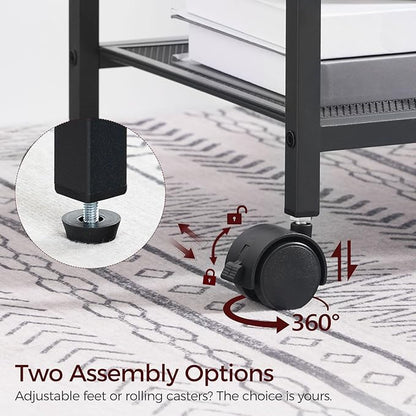 Printer Stand with Storage Bag, 3-Tier Mobile Under Desk Printer Cart with Wheels, Wooden Rolling Printer Table, Organizer Shelf for Study, Office, Living Room, Black PTHB2201