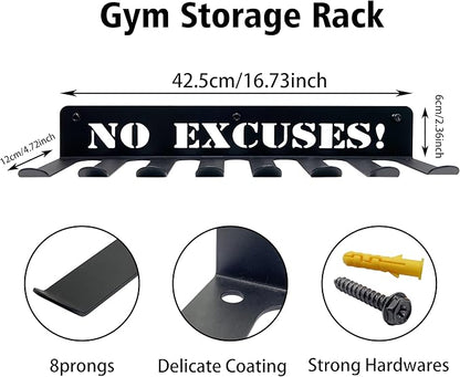 Home Gym Essentials - 16.7 Inch, 8 Hook Gym Storage Rack for Dumbbells, Resistance Bands, Barbell Bars, Jump Ropes & Lifting Belts