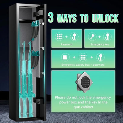 2-3 Gun Safe for Rifles and Pistols, No Assembly Required Gun Cabinet with Removable Shelf, Rifle safe with 180° Full Access Door, Gun Safes with Password Lock, Alarm System & Mute Mode