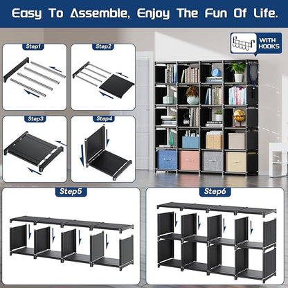 Mavivegue 20 Cube Book Shelf, Storage Organizer, Large DIY Bookcase, Metal Cube Bookshelf, Cubbies Closet Storage Organizer Shelves for Bedroom,Living Room,Home,Office