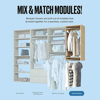 Modular Closets Vista Collection Double Hanging Wood Closet Organizer Unit (Oak, 24" Wide)