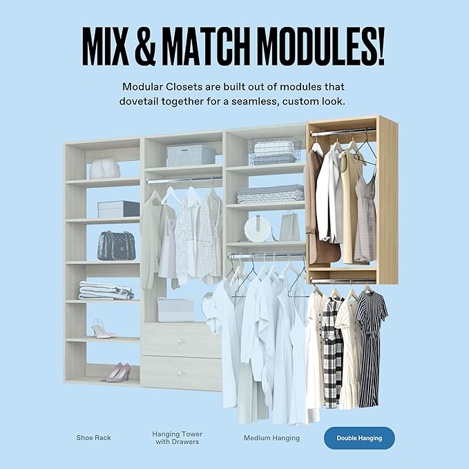 Modular Closets Vista Collection Double Hanging Wood Closet Organizer Unit (Oak, 28.5" Wide)