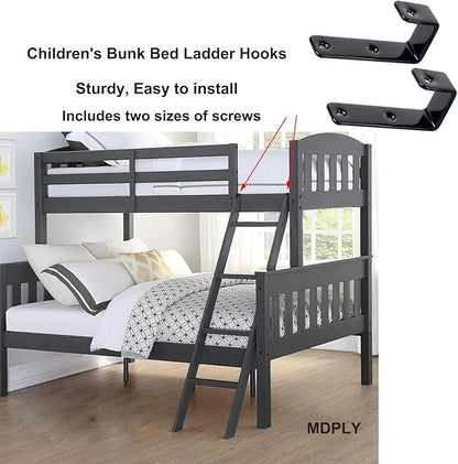 4 Pack Bunk Bed Ladder Hooks, Inside Width 1" Black PVC Coated Metal Bunk Bed Replacement Hardware Brackets, J Heavy Duty RV Ladder Tool with 2 Size Mounting Screws