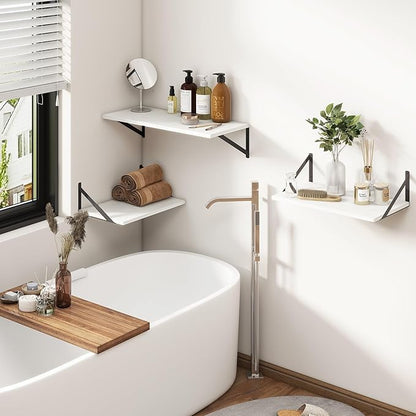 Fun Memories White Floating Shelves 18 Inch Long, Rustic Floating Shelf with Brackets, 12 Inch Deep Wall Shelves, White Bathroom Shelves, 18 x 12 Storage Shelf for Kitchen, Living Room, Set of 2