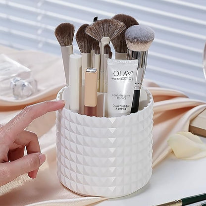 Anyoifax Makeup Brush Holder Organizer 360°Rotating Make Up Brushes Container for Vanity, Spinning Cosmetics Storage Cup, Masonite White