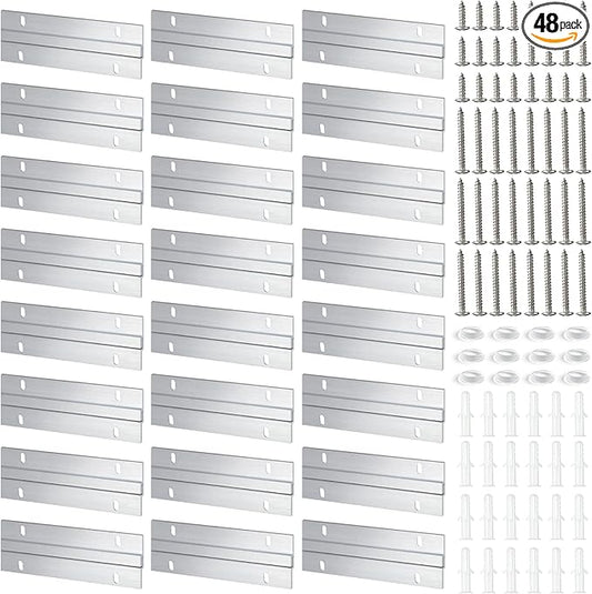48 Pack French Cleat Hanger Headboard Wall Mounting Brackets Cleat Picture Hanger Kit Z Bar Supports with Plastic Expansion Tube Screws Silicone Dots for Picture Mirror Whiteboard (6 Inch)