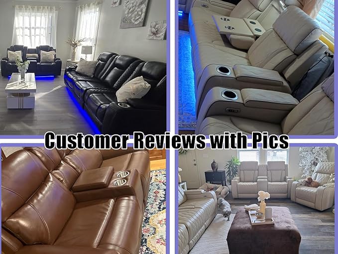 Power Reclining Sofa Set, Beige Breathing Leather Sectional, Living Room Furniture Sets 2PCS Power Recliner Sofa and Chair with Cup Holder/LED Light/USB Port for Living Room, Apartment, Office