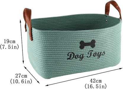 Geyecete X-Large Cotton Rope Dog Basket with Leather handle Blanket Storage Basket Decorative Clothes Hamper Basket | Extra Large Baskets for Blankets or Laundry-Geen