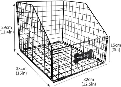 Large Dog Toy Basket,Pet Storage Box Toys Bin Metal Organizer Container Dogs Wire Rack Baskets Food Bins for Living Room Boxes Outdoor Plastic Supplies Organizers Puppy Cat Black Cabinet Chest.