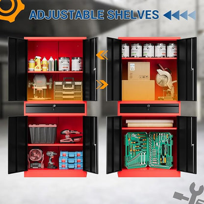 71" Metal Cabinet-Black&Gray Heavy Duty Storage File Cabinet Steel Tool Cabinets with Shelves, Lockable Doors and Drawers- for Garage, Pantry, Warehouse - Assembly Required