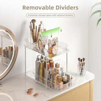 Under Sink Organizer, Bathroom Organizers and Storage, 2 Tier Multi-Use Pull Out Cabinet Organizer with Hang Hooks and Cups (transparent, 2 Pack)