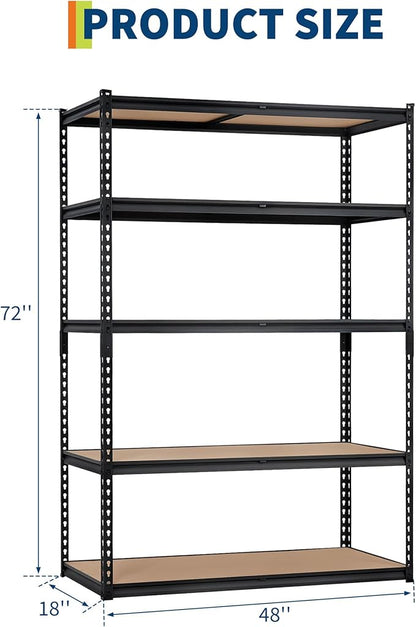 Garage Storage Shelves 5 Tiers, Heavy Duty Storage Shelving Racks with 2500 LBS Capacity, 48 " L x 18 in W x 72 in H Metal Adjustable Shelving Unit for Kitchen Pantry Basement Bathroom Laundry