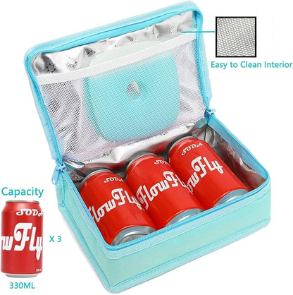 FlowFly Small Insulated Lunch box Portable Soft Bag Mini Cooler Thermal Meal Tote Kit with Handle for Work & School, Light Blue