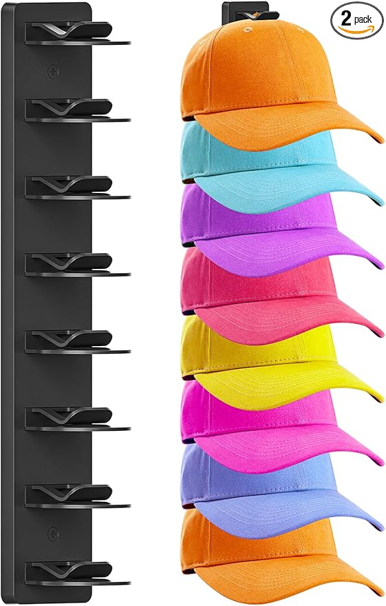 1 Pack Hat Organizer for Baseball Caps, Hat Rack for Wall, Strong Adhesive & Screw-in Cap Holder hat hangers for Closet Door & Bedroom