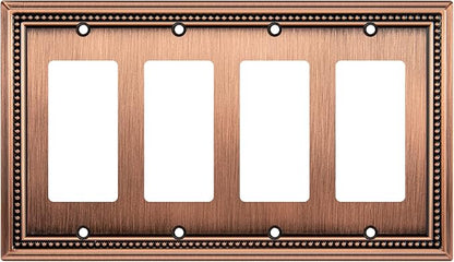 Henne Bery Sunken Pearls Heavy Duty Decorative Wall Plate Switch Plate Outlet Cover (Quad Decorator, Antique Copper)