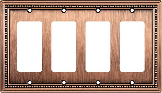 Henne Bery Sunken Pearls Heavy Duty Decorative Wall Plate Switch Plate Outlet Cover (Quad Decorator, Antique Copper)