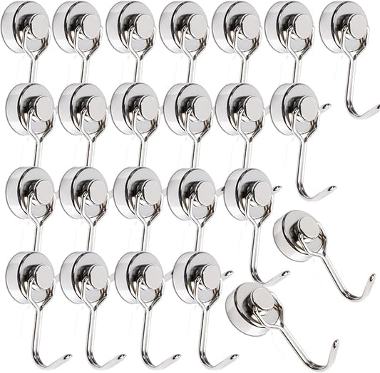 MAGXCENE 24 Pack Swivel Swing Magnetic Hooks, Strong Neodymium Magnetic Hooks Heavy Duty for Hanging, Rare Earth Magnet Hagner for Grill Classroom Cruise Kitchen Indoor Outdoor, 20mm in Diameter