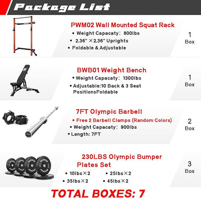 RitFit 2.36'' x 2.36'' Folding Squat Rack for Home Gym, Wall Mounted Squat Rack with Attachments - Space Saving Squat Power Rack