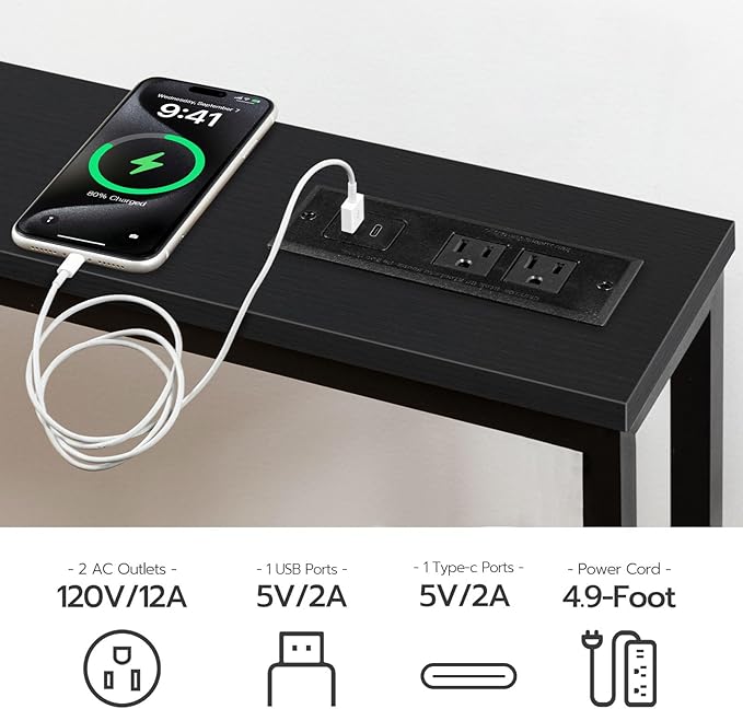 HOOBRO 47.2" Skinny Console Table with Power Outlets, 5.9" Behind Couch Table with Charging Station, Narrow Sofa Table, Long and Thin Table for Entryway, Living Room, Black BB15XG01G1