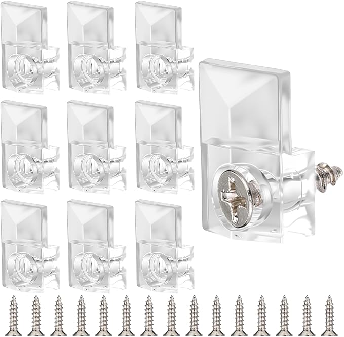 25 Pcs Mirror Holder Clips Kit, Clear Plastic Mirror Hanging Frameless Crystal Mirrors Mounting Hardware with Screw Glass Retainer Clips Kit Mirrors Holders for Wall Mounting and Cabinet Box Door