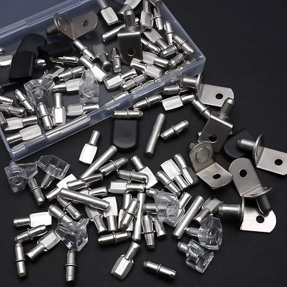 112 Pcs 5 Styles Shelf Nail kit, Metal Nickel Plated Shelf Support pin, Silicone Cover, Suitable for Kitchen Cabinet, Bookcase Support pin and pin
