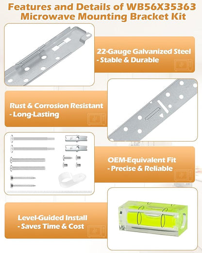WB56X35363 Microwave Mounting Plate/Bracket Kit Compatible with GE Microwave Ovens WB02X35527 AP6986668 WB56X10669 PS16216996 1167916 AH1021820 EA1021820(with WB02X35527 Screw Assembly & Column Level)