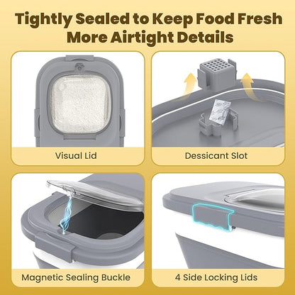 HOYTAMDA 20-30Lbs Rice Container,Collapsible Airtight Food Storage Containers with Wheels,Handle,Rice Storage Container with Small Bin and Scoop,Rice Dispenser for Flour Sugar Cereal Grain Dog Cat