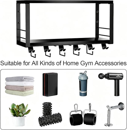 TJ.MOREE 2 Tier Floating Shelf Compatible with Tonal Accessories, T-Bracket Lock Adapters Hanger, Wall Mount Home Gym Storage Rack for Fitness Equipment（Black
