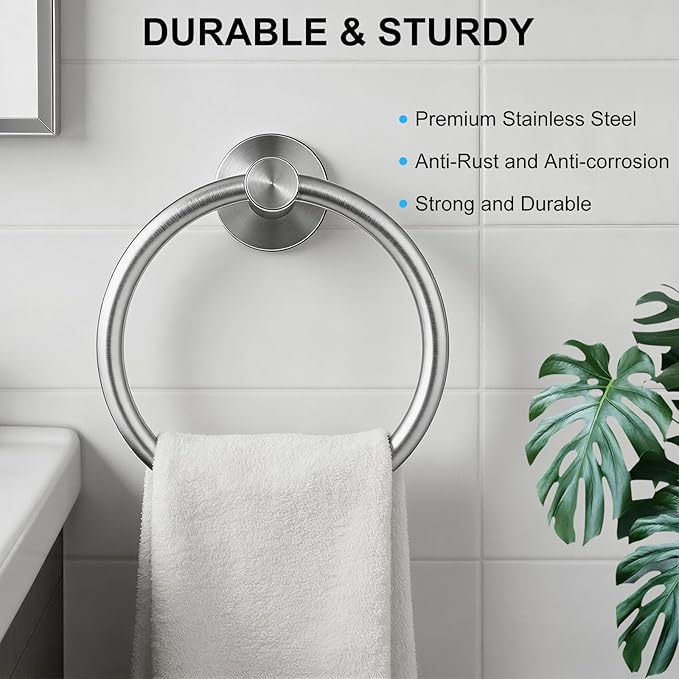 SetSail Towel Holder for Bathroom Wall Silver Towel Ring Stainless Steel Hand Towel Holder Heavy Duty Towel Hanger for Bath, Kitchen Drill Hole