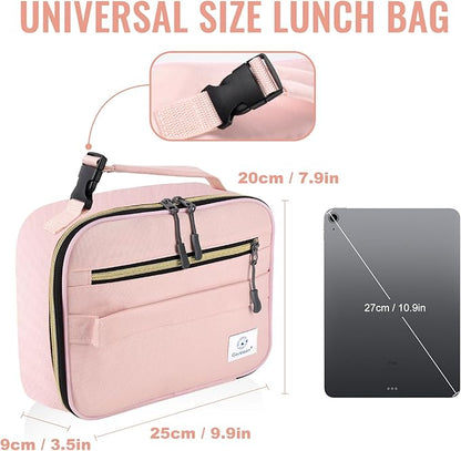 Genteen Lunch Bag for Women Girls Kids,Insulated Lunch Box,Reusable Lunchbox for School,Work,Outdoor(Pink)