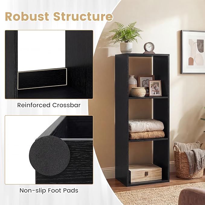 Giantex 3-Cube Bookcase, Cubby Bookshelf w/Back Guardrail & Anti-Tipping Kits, 4-Tier Freestanding Storage Organizer with Shelves, Open Back Display Rack for Living Room, Study
