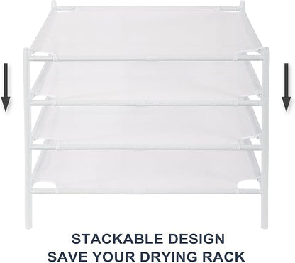 STO STO Sweater Drying Rack, 4-Pack Stackable Mesh Clothes Drying Rack, Laundry Drying Rack for Sweaters, Socks, Toys, White