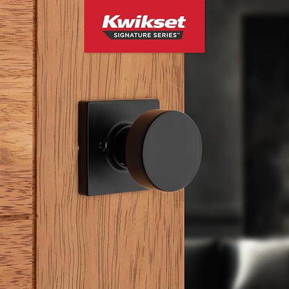 Kwikset Pismo Dummy Door Knob,Sided Handle for Closets,French Double Doors,and Pantry,Matte Black Non-Turning Interior Push/Pull Door Knob,with Microban Protection,(Pack of 4)