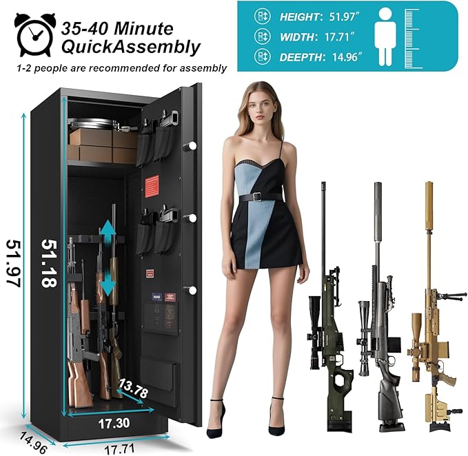10-12 Gun Safe for Rifles and Pistols, Rifle Safes for Home, Digital Locking Gun Cabinet, Shotgun Safe with Dual Alarm System, Large Rifle Cabinet with Removable Shelf