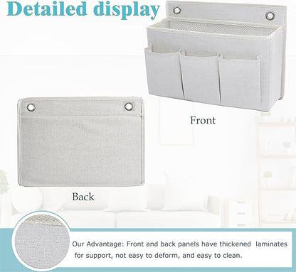 Wall Hanging Organizer Bag/Hanging Baskets with Large Mesh Compartment & 3 Pockets，Over the Door Organizer Space Saving Storage for Bedroom,RV Camper, Closet (White- 1 Pack)