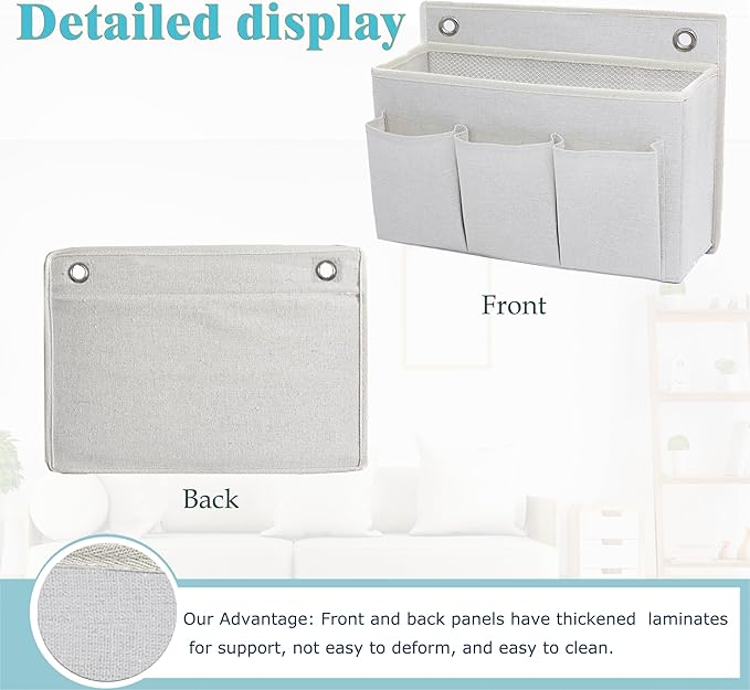 2-Pack Wall Hanging Organizer Bag/Hanging Baskets with Large Mesh Compartment & 3 Pockets，Over the Door Organizer Space Saving Storage for Bedroom,RV Camper, Closet (White-2 Pack)
