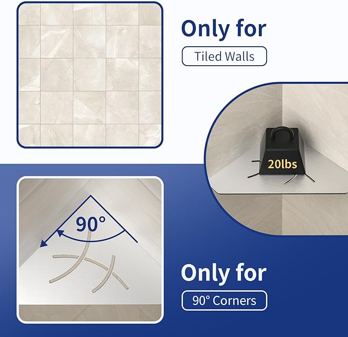 Corner Shower Shelf 10" Brushed 304 Stainless Steel Pentagonal Corner Shelf Recessed Bathroom Shower Shelf, No Drilling