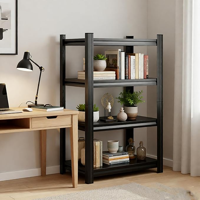 Metal Garage Shelving Unit,Heavy Duty 4-Tier Adjustable Storage Shelves,3000 lbs Capacity,Industrial Shelves for Heavy Tools and Equipment,for Garage,Basement (Black, 35.4" Wx13.8 Dx63 H)