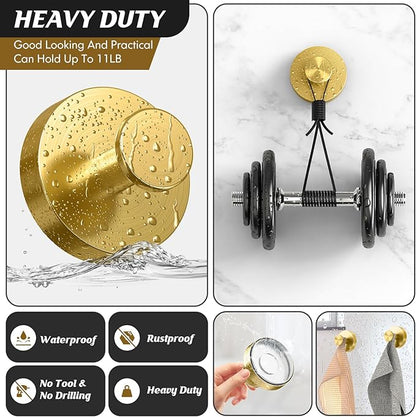 Suction Cup Hooks for Shower,Removable Shower Towel Suction Hooks for Bathroom Wall,Kitchen,Glass,Mirror,Tile to Hang Robes,Loofah-Gold(2-Pack)