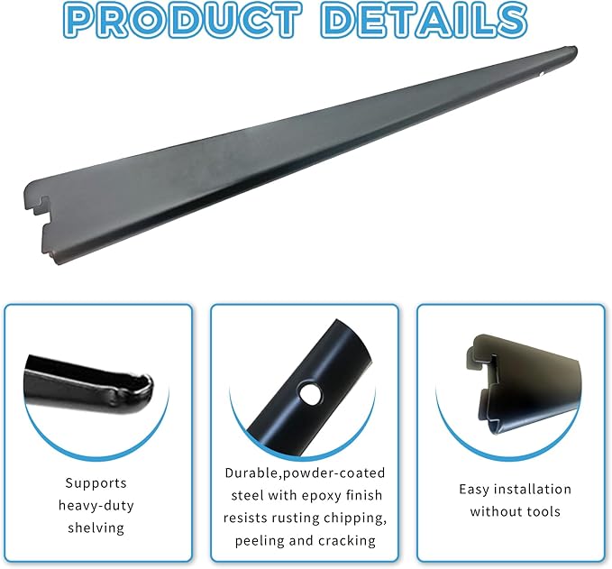 10 Pack 16.5‑Inch Adjustable Wire Shelf Brackets – Heavy‑Duty Double‑Track Closet & Wall Shelving System Supports（Black）