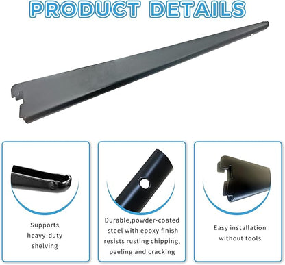10 Pack 15‑Inch Adjustable Wire Shelf Brackets – Heavy‑Duty Double‑Track Closet & Wall Shelving System Supports（Black）