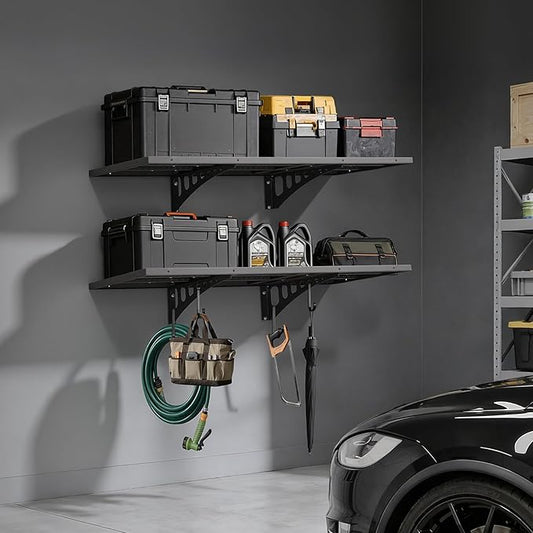 VEVOR 2-Tier Heavy Duty Wall Garage Shelving, 1.64 x 4 ft Steel Wall Mounted Shelving Unit, 19.68 x 48 Inch Per Shelf Floating Storage Metal Rack for Garage with 560 lbs Total Weight Capacity, Black