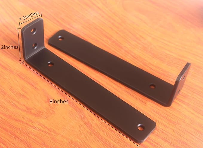 12 Pack - L 8" x H 2" x W1.5, 5mm Thick Black L Shelf Bracket, Iron Shelf Brackets, Metal Shelf Brackets, Floating Shelf, Shelf Supports with Screws