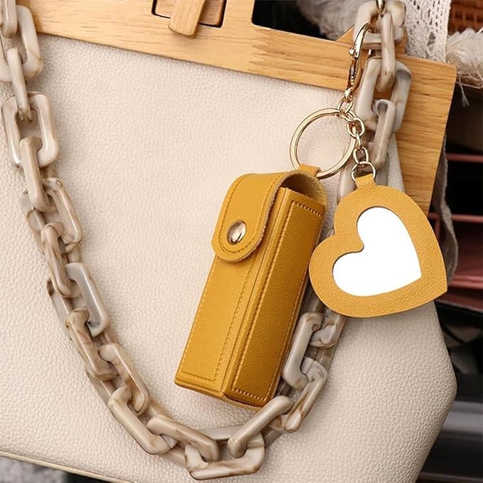 5 PCS Lipstick Holder Keychain PU Leather Potable Chapstick Holder with Mirror Soft Lip-Balm Holder Travel Storage Case, Lipstick Pouch, Mini for Chapstick Perfume Fingernail Polish